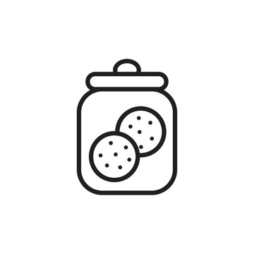 Minimalist bold line icon of a glass jar filled with cookies isolated on white background.