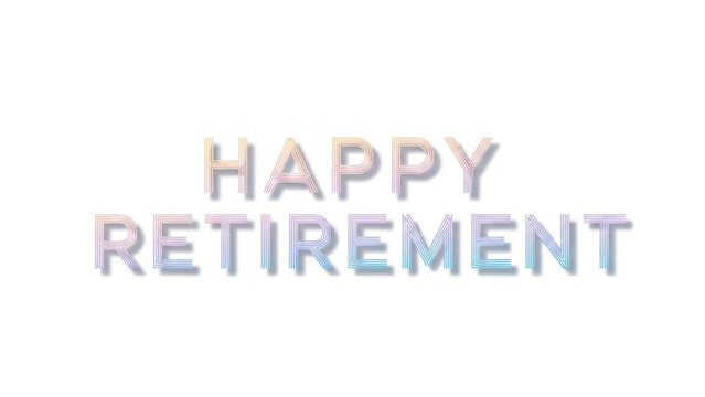 Happy retirement text with colorful gradient lines and soft drop shadow isolated on transparent background for celebration greeting cards and festive party banners or professional office farewell even