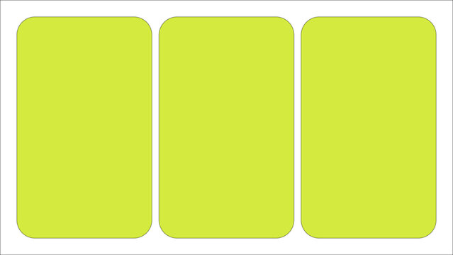 Three column bento grid layout, lime green rounded vertical panels with thin outlines for web UI and template design