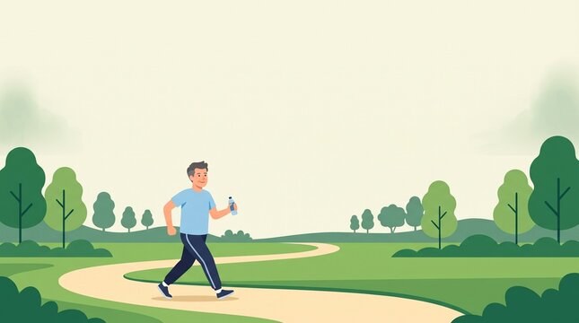 Middle aged man walking in a park for fitness and healthy lifestyle