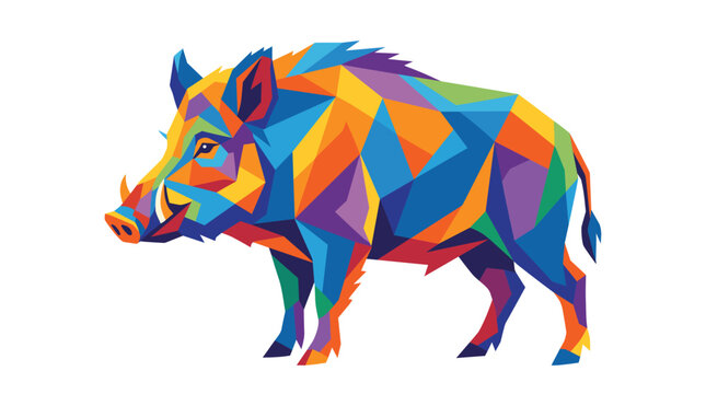 Modern Low Poly Wild Boar Illustration, Geometric Colorful Forest Pig Artwork, Vibrant Mosaic Style Warthog Graphic Vector Isolated on White Background for Commercial Design