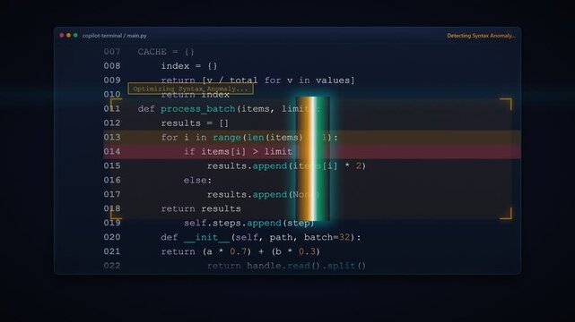 Ai programming assistant successfully completing code build. 4K Video