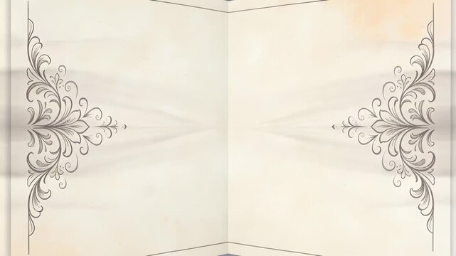 Floral border expanding across cream canvas while dark lines forming center crease, AI-generated