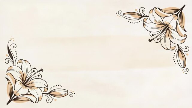 Floral lily motifs shifting across cream background, leaving open central space, AI-generated