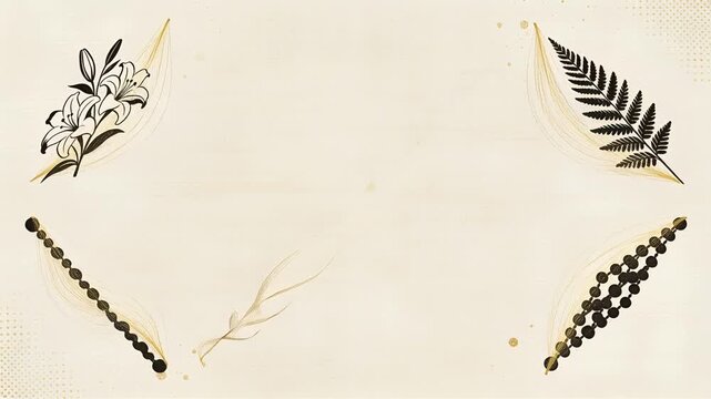 Lily, fern and square pattern morphing into diamond while light ribbon floating, AI-generated