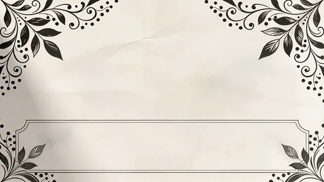 Cream surface holding floral corners and blank rectangle with shadow shifting, AI-generated