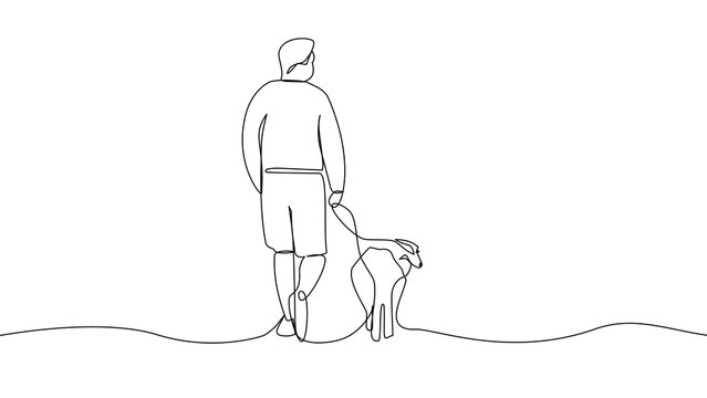 Minimalist Continuous Line Drawing of Person Walking Dog
