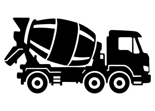simple black and white concrete mixer truck icon