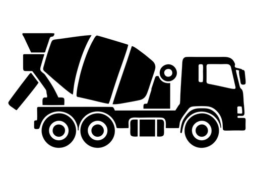 simple black and white concrete mixer truck icon