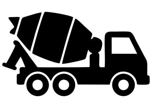 simple black and white concrete mixer truck icon