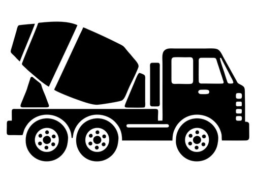 simple black and white concrete mixer truck icon