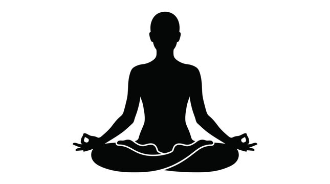 Yoga Meditation Silhouette Vector, Person in Lotus Pose Icon, Mindfulness and Wellness Symbol isolated PNG with Transparent Background