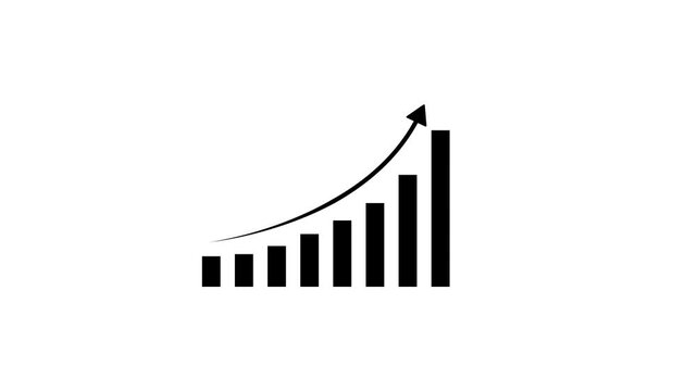 Animated bar chart featuring a rising trend arrow indicating business growth, financial success, market expansion, and positive economic performance for corporate data presentations
