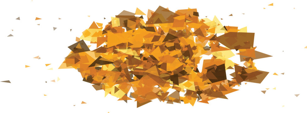 Golden geometric shards scattered in a small pile against a white backdrop with soft studio lighting