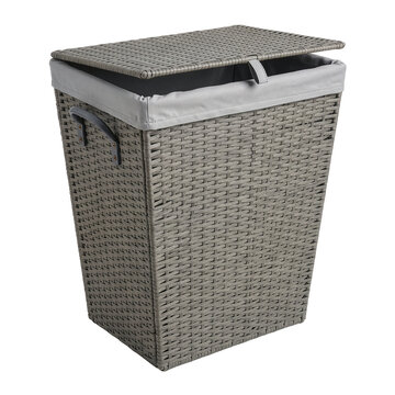 Woven laundry hamper with lid and fabric liner