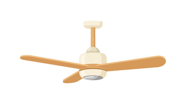 A ceiling fan with wooden blades is depicted in a flat vector illustration with a white background ceilingfan