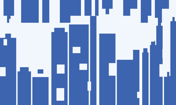 Abstract blue geometric shapes on a light background with clean lines representing a cityscape concept