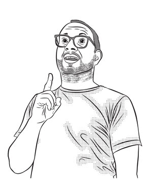  Adult man wearing glasses, with a beard and some stubble, his head tilted upward as he looks high above with a surprised expression.