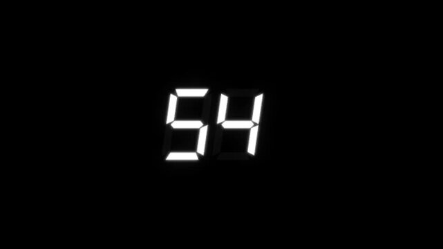 Digital countdown timer: white glowing led numbers on black background