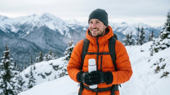 A solitary mountaineer stands proudly against a breathtaking winter landscape embodying the spirit of adventure and resilience in the mountains