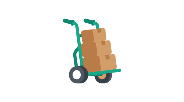 Hand truck carrying cardboard boxes flat vector illustration on white background