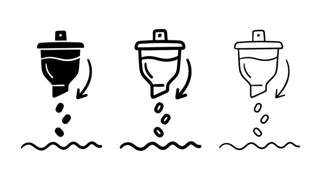 Black and white vector icon set of fertilizer spreader