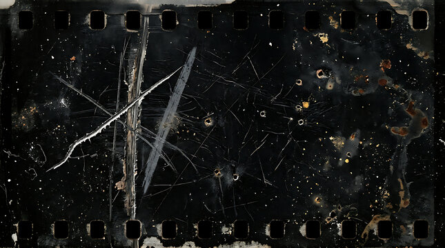 Distressed vintage film strip texture with scratches and dust particles overlay
