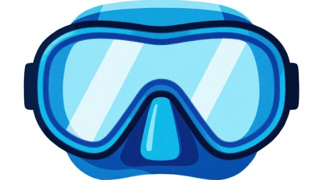 Simple flat illustration of blue snorkeling mask, snorkel gear. Diving equipment icon for summer vacation, water sports, ocean travel. Minimalist sea diving mask design isolated on white background