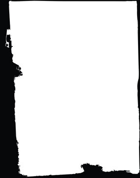 black grunge rectangular frame with rough distressed edges on a white background