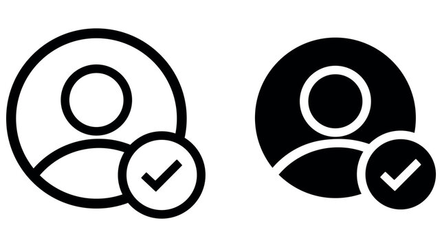 User account status validated icon set with approved profile checkmark symbols on white.