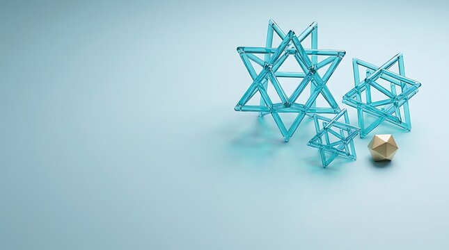 A serene hanukkah scene featuring delicate blue stars of david and a golden dreidel