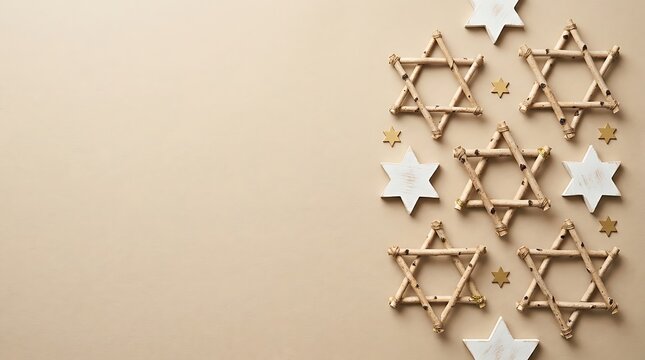A beautiful hanukkah background featuring golden stars of david and white decorative elements