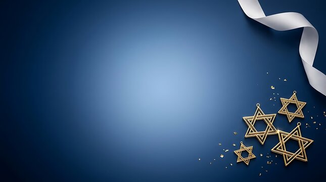 A beautiful hanukkah background featuring a menorah and flowing ribbons of white and blue