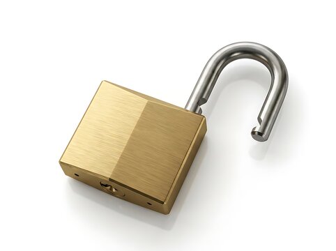 Single metal padlock with a brass body in an open position, happy new year