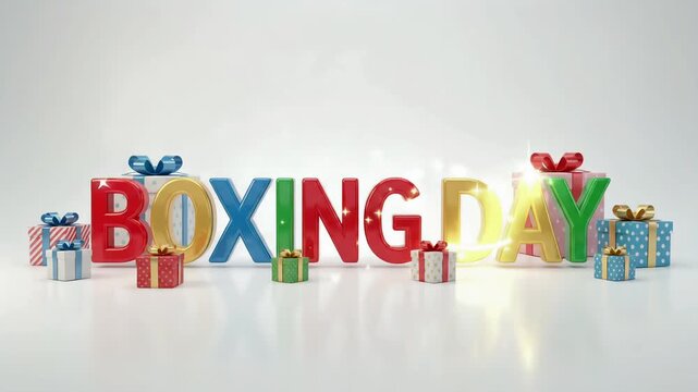 Boxing Day Sale Promo Colorful 3D Typography Retail Shopping Gifts Motion Graphic Background Loop

