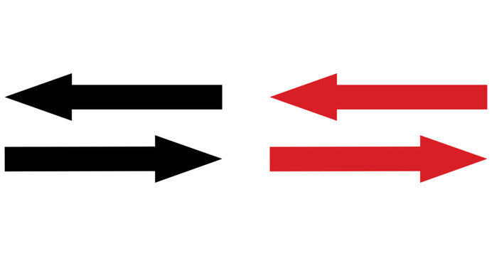 Set of black and red horizontal arrows pointing in opposite directions on white background.