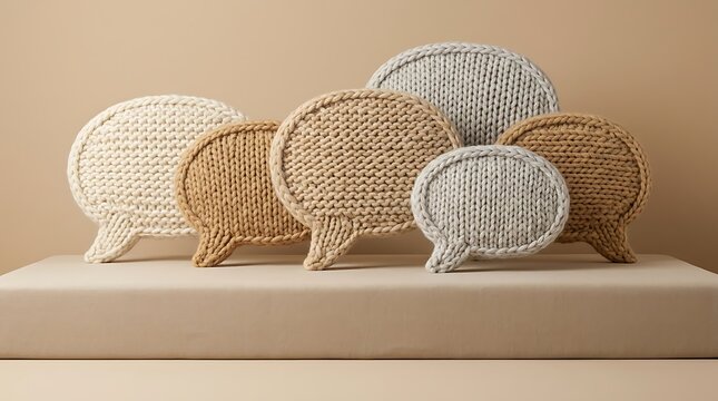 Display of various woven speech bubble shapes for happy new year interior design