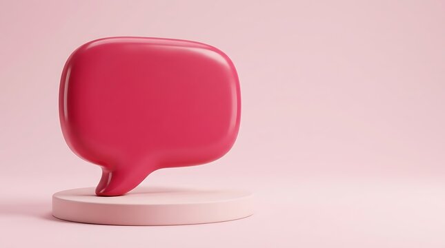 One pink speech bubble standing on a circular platform happy new year theme