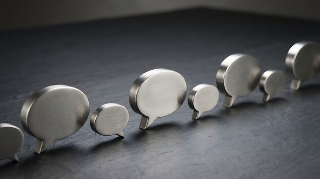 Row of silver speech bubbles standing on a dark surface for a happy new year