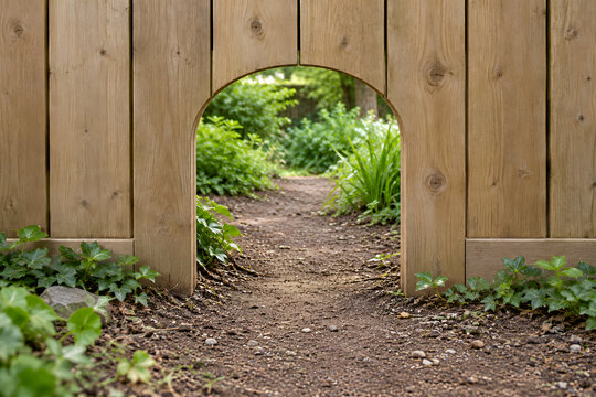 Small ground level wildlife passage through a wooden garden fence