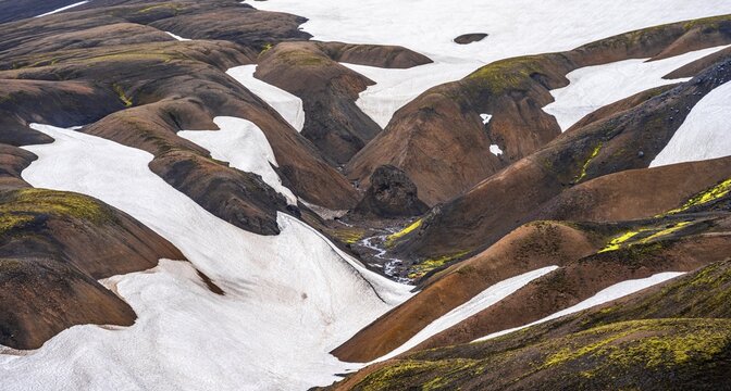 Landscape near Landmannalaugar, Dramatic volcanic landscape, Colourful erosion landscape with mountains, Lava field, Landmannalaugar, Fjallabak Nature Reserve, Su&eth;urland, Iceland