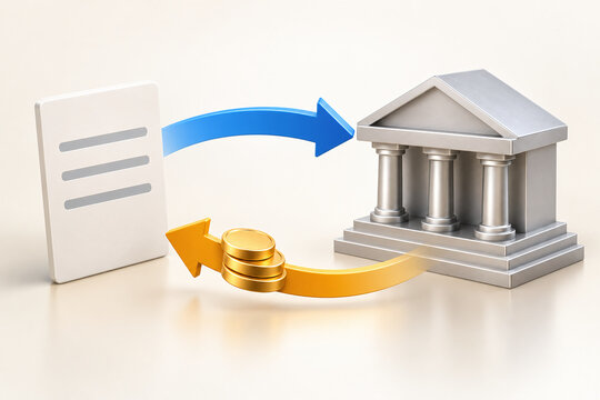 Unpaid invoice exchanged for working capital in a finance concept