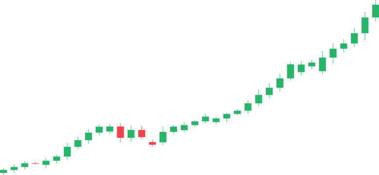 green and red rising stock market candlestick chart isolated on a white background