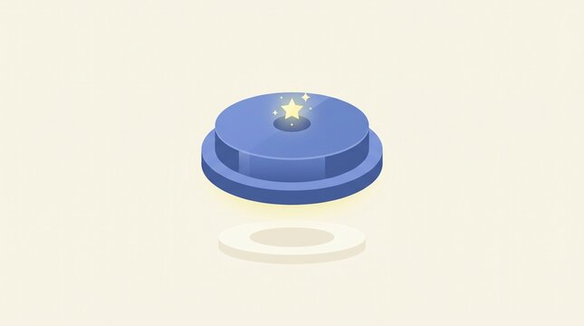 Floating blue round podium button with glowing star reward for game interface design and digital achievement level up