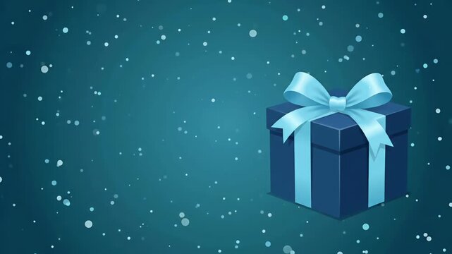 Boxing Day sale promo gift box blue ribbon falling snow with copy space motion graphic animation loop
