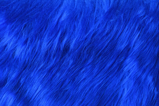 Close up of bright blue synthetic fake fur
