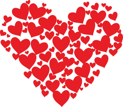 red heart shapes arranged in a large heart silhouette on a white background