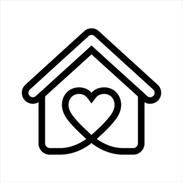 Heart house icon with black line art on a transparent background for real estate branding
