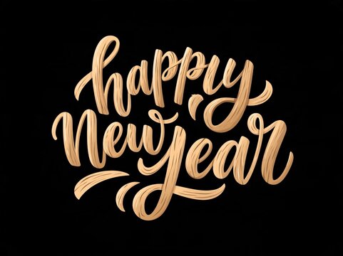 Golden script lettering wishes a happy new year.