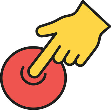 Hand pressing red button vector illustration, action click push concept icon